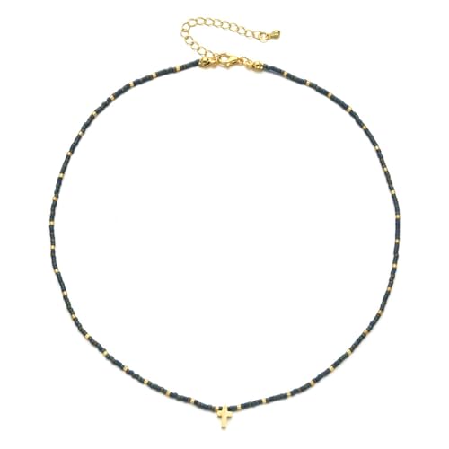 DEJIN Edelstahl Kreuz Choker Halskette für Frauen Perlen Kette Halsketten Geschenk, Stein von DEJIN