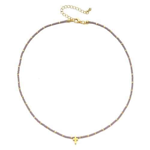 DEJIN Edelstahl Kreuz Choker Halskette für Frauen Perlen Kette Halsketten Geschenk, Stein von DEJIN