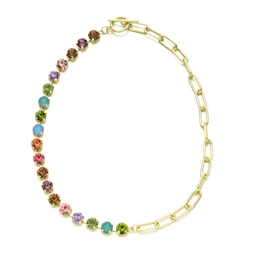 DEJIN Halskette mit grünem Kristallanhänger für Damen, schlichtes Strass-Halsband, Brautschmuck, Hochzeit, Stein von DEJIN