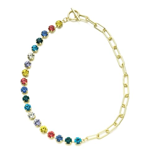 DEJIN Halskette mit grünem Kristallanhänger für Damen, schlichtes Strass-Halsband, Brautschmuck, Hochzeit, Stein von DEJIN