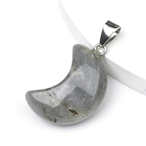 DEJIN Halskette mit natürlichem Tigerauge, schwarz gestreifter Achat, 18 x 25 mm, Halbmond-Anhänger für Damen, Stein von DEJIN