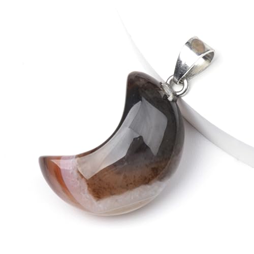 DEJIN Halskette mit natürlichem Tigerauge, schwarz gestreifter Achat, 18 x 25 mm, Halbmond-Anhänger für Damen, Stein von DEJIN