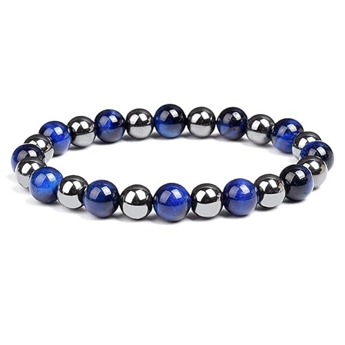 DEJIN Handgefertigtes, elastisches, verstellbares Paar-Armband-Set, Armreif, Damen und Herren, Häma, Tigerauge, Steinperlen, 1 Stück, Stein von DEJIN