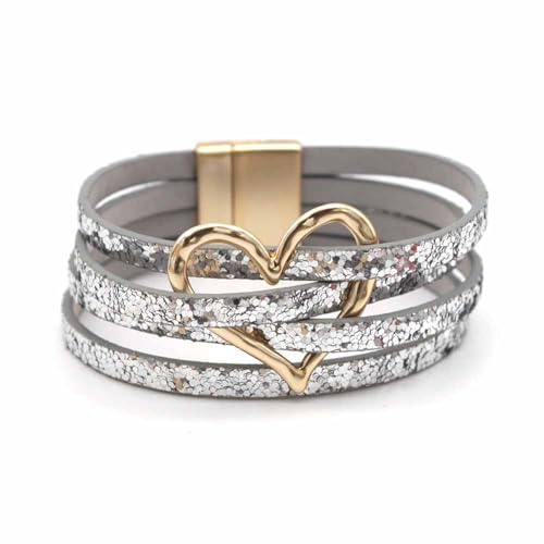 DEJIN Handgefertigtes Lederarmband mit Sternmuster, hohl, für Damen, mehrlagiges Wickelarmband, Armreif, Unisex-Geschenke, Stein von DEJIN