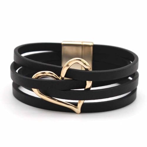 DEJIN Handgefertigtes Lederarmband mit Sternmuster, hohl, für Damen, mehrlagiges Wickelarmband, Armreif, Unisex-Geschenke, Stein von DEJIN