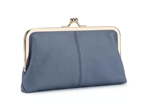 DEJIN Lange Geldbörse aus hochwertigem Echtleder, große Kapazität, Schnalle, Damengeldbörse, Ausweistasche, modische einfache Clutch, Kartenhalter, Diebstahlsicherungsbrieftasche, denim-blau, Carry-On von DEJIN