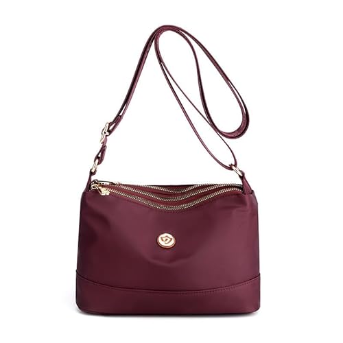 DEJIN Minimalistische Umhängetasche aus Nylon mit großer Kapazität, große Crossbody-Tasche für Damen, lässige Pendlertasche, wasserabweisende Umhängetasche mit breitem Riemen, dunkelrot, Length: 24cm von DEJIN