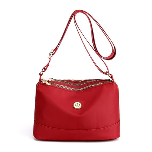 DEJIN Minimalistische Umhängetasche aus Nylon mit großer Kapazität, große Crossbody-Tasche für Damen, lässige Pendlertasche, wasserabweisende Umhängetasche mit breitem Riemen, rot, Length: 24cm von DEJIN