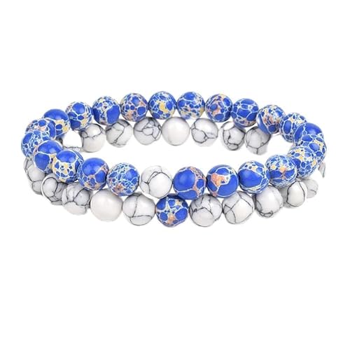 DEJIN Naturstein-Armband, blanko, weiße Schlangenhaut-Perlen, Herren-Armreif, elastisch, Yoga-Geschenk, Stein von DEJIN