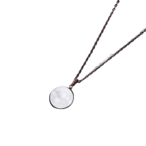 DEJIN Naturstein-Halskette für Männer und Frauen, runder Cabochon-Perlenanhänger, Fluorit, Tigerauge, Kristall, Edelstahlkette, Stein von DEJIN