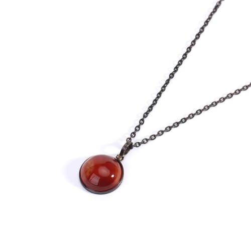 DEJIN Naturstein-Halskette für Männer und Frauen, runder Cabochon-Perlenanhänger, Fluorit, Tigerauge, Kristall, Edelstahlkette, Stein von DEJIN