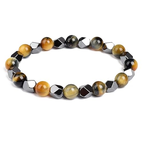 DEJIN Paar Armbänder Sets Armreif Damen Herren Armband Häma Tigerauge Stein Perlen Handgefertigt Elastisch Verstellbar, Stein von DEJIN