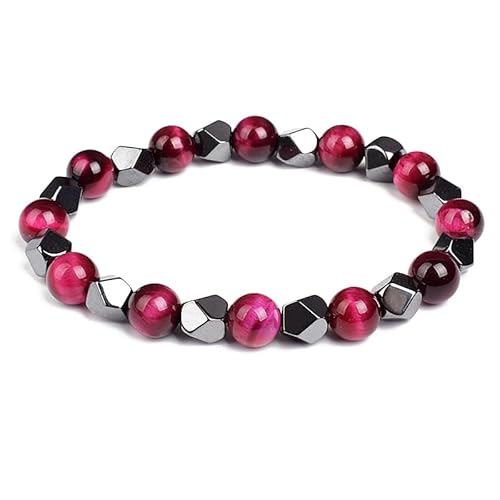 DEJIN Paar Armbänder Sets Armreif Damen Herren Armband Häma Tigerauge Stein Perlen Handgefertigt Elastisch Verstellbar, Stein von DEJIN