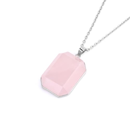 DEJIN Rechteckiger Naturstein-Anhänger, Edelstahl-Kette, Halskette für Herren, Energie-Labradorit, Tigerauge, Kristall, Stein von DEJIN