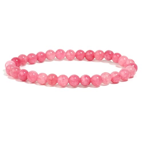 DEJIN Rosa Chalcedon-Perlenarmband für Damen, Natursteinperlen, Yoga, Meditation, Geschenk für Freunde, 6 mm von DEJIN