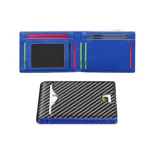 DEJIN Schlanke Geldbörse für Herren mit Geldklammer und Ausweisfenster, schlanke RFID-blockierende Geldbörse aus Kohlefaser-Leder mit bis zu 12 Kreditkartenfächern, minimalistische doppelt gefaltete von DEJIN