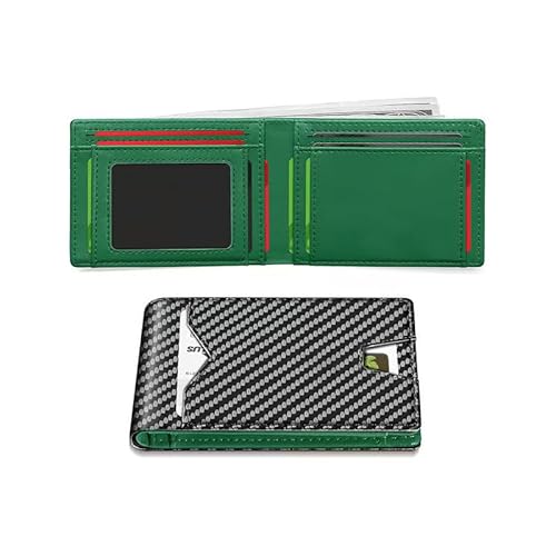 DEJIN Schlanke Geldbörse für Herren mit Geldklammer und Ausweisfenster, schlanke RFID-blockierende Geldbörse aus Kohlefaser-Leder mit bis zu 12 Kreditkartenfächern, minimalistische doppelt gefaltete von DEJIN