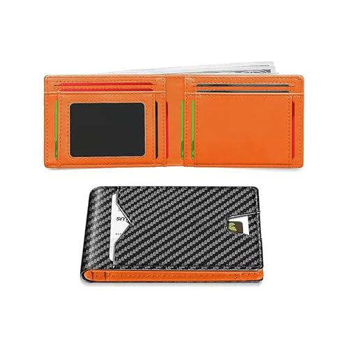 DEJIN Schlanke Geldbörse für Herren mit Geldklammer und Ausweisfenster, schlanke RFID-blockierende Geldbörse aus Kohlefaser-Leder mit bis zu 12 Kreditkartenfächern, minimalistische doppelt gefaltete von DEJIN