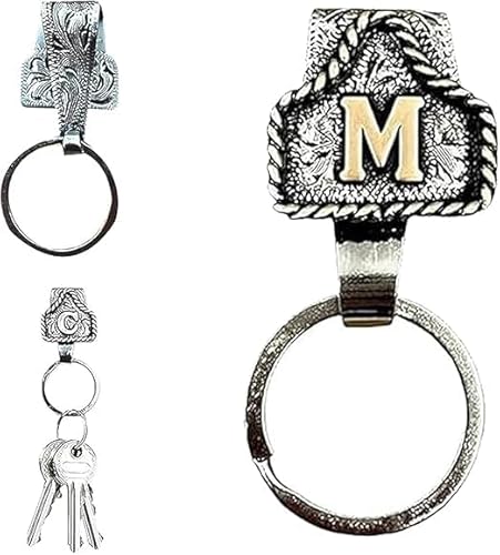 DEJIN Western Initial Schlüsselclip, Vintage Buchstaben Schlüsselanhänger, Western Schlüsselanhänger, Western Cowboy Buchstaben Schlüsselanhänger Clip, 26 Buchstaben Buchstaben Schlüsselhalter (M) von DEJIN