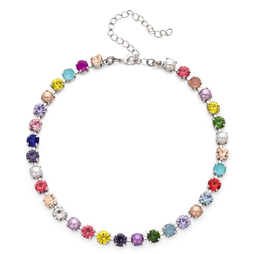 DEJIN Zirkon-Halskette für Damen, bunte Perlen und Kristalle, Kropfband, Krappenfassung, Strass, Geschenk, Stein von DEJIN