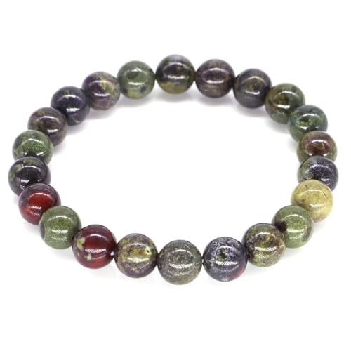 Naturstein-Armbänder für Herren und Damen, dunkelroter Achat/dendritischer Opal/Drachenblutjaspis/Traum-Amethyst/Elefantenhaut-Jaspis, Stein von DEJIN