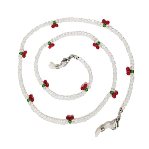 DEKKRYNFV Retro Kirschen Brillenkette Anspruchsvolle Sonnenbrille Lanyard Accessoire Mit Perlen Und Kirschen Verzierungen Kristall Brillengurt von DEKKRYNFV
