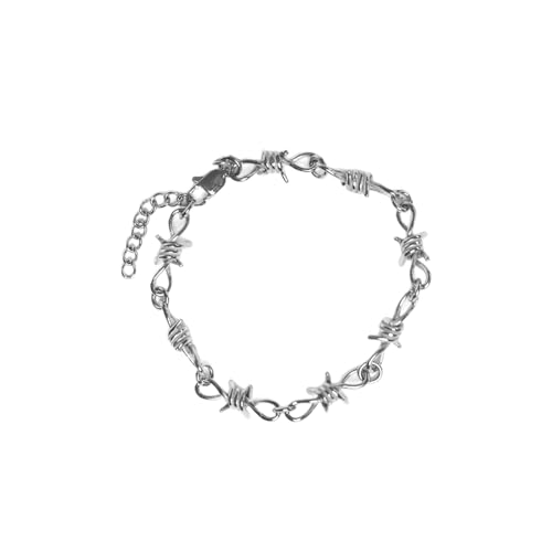 DEKKRYNFV Verstellbares Gotisches Silberarmband Für Männer Frauen Punkschmuck Legierung Musikfestivals Gothic Stacheldraht Handgelenk Accessoire DEKKRYNFV Verstellbares Gotisches Silberarmband Für Männer Frauen Punkschmuck Legierung Musikfestivals Gothic Stacheldraht Handgelenk Accessoire von DEKKRYNFV
