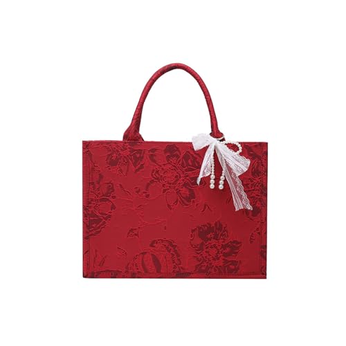 Frauen Einkaufstasche Mode Handtasche Alleinfängige Brauttasche Chinesische Stile Top Großkapazität Hochzeit Frauen Handtasche Mode Hochzeit ROTE CAPAPITÄT Rotes Geschenk Top von DEKKRYNFV