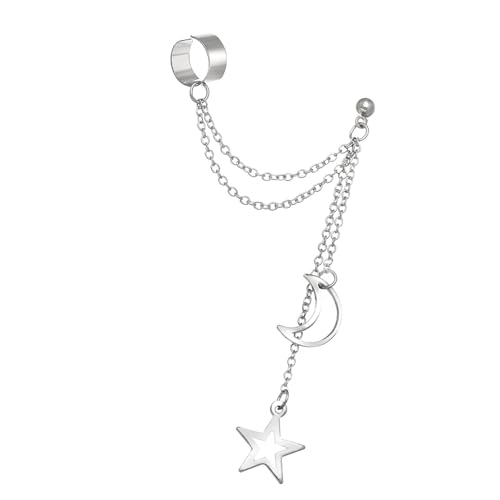 Handgefertigte Mondstar Legierung Doppelclip Ohrringe Stilvolle Geometrische Dangle Schmuckzubehör Für Frauen Mädchen Gold Und Silber Moon Star Ohrclip von DEKKRYNFV