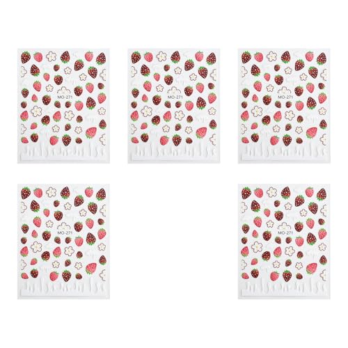 Obstnägel Aufkleber 5pcs Pack Atmrede Nails Art Designs Wear Dekorationen Abziehbilder Für Frauen Party Fruchtmuster Nagelaufkleber von DEKKRYNFV