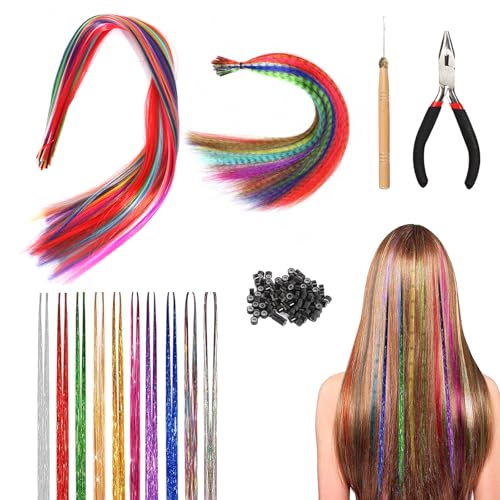 60 Stück Bunte Haarverlängerungs Set Kunst Haare Extensions Bunte Haarsträhnen Kinder Glitzer Haarsträhnen Haarteil Zange Häkchen mit 100 Perlen Ponytail Braids Clip 60 Stück Bunte Haarverlängerungs Set Kunst Haare Extensions Bunte Haarsträhnen Kinder Glitzer Haarsträhnen Haarteil Zange Häkchen mit 100 Perlen Ponytail Braids Clip von DELAESI