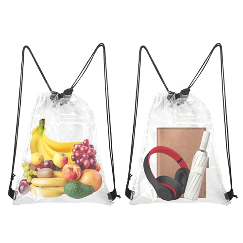 DELAESI 2 Stück Durchsichtiger Rucksack Verstellbarer Transparenter Turnbeutel Unisex Festival Beutel mit Kordelzug Durchsichtige Tasche für Schule Outdoor Reisen von DELAESI