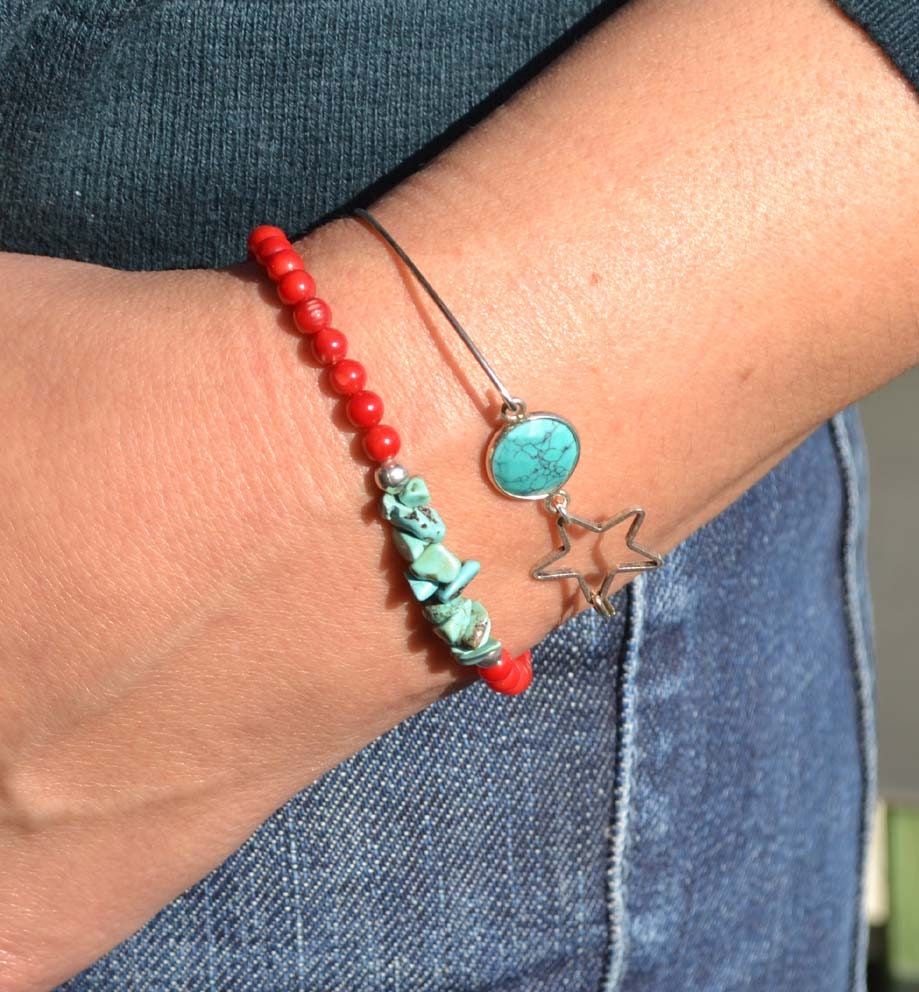 Rotes Korallenarmband, Türkisarmband, Silbernes Armband, Korallenrotes, Stapelbares Ursprüngliches Geschenk Für Sie Rotes Korallenarmband, Türkisarmband, Silbernes Armband, Korallenrotes, Stapelbares Ursprüngliches Geschenk Für Sie von DELAG