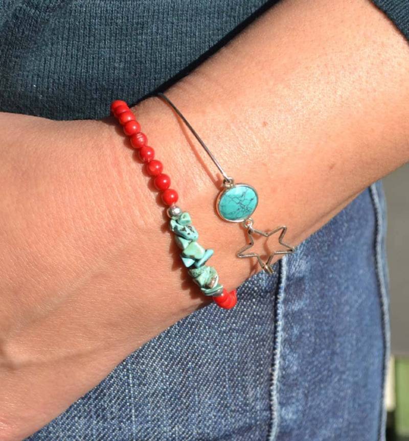 Rotes Korallenarmband, Türkisarmband, Silbernes Armband, Korallenrotes, Stapelbares Ursprüngliches Geschenk Für Sie Rotes Korallenarmband, Türkisarmband, Silbernes Armband, Korallenrotes, Stapelbares Ursprüngliches Geschenk Für Sie von DELAG