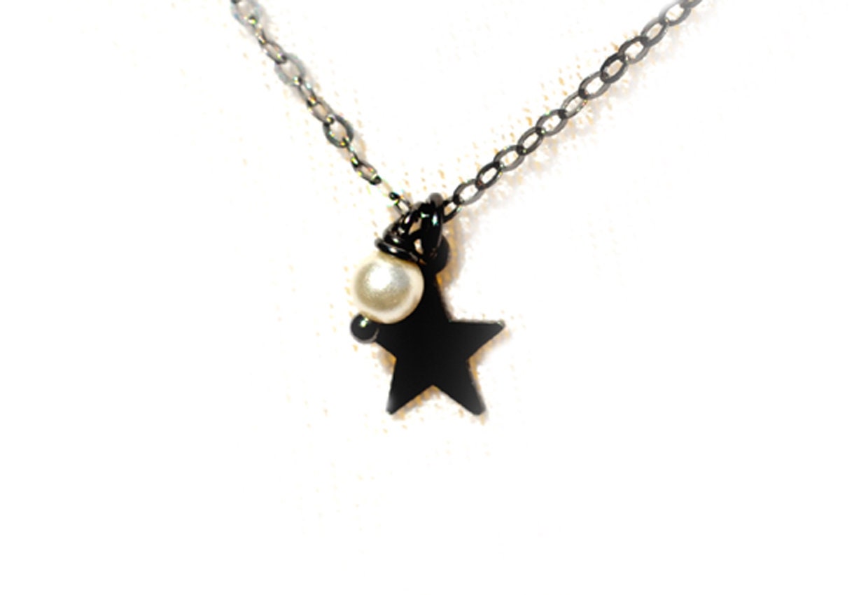 stern Halskette, Rhodiniert Silber Schwarz Original Geschenk Für Sie, Schwarzes Rhodium stern Halskette, Rhodiniert Silber Schwarz Original Geschenk Für Sie, Schwarzes Rhodium von DELAG