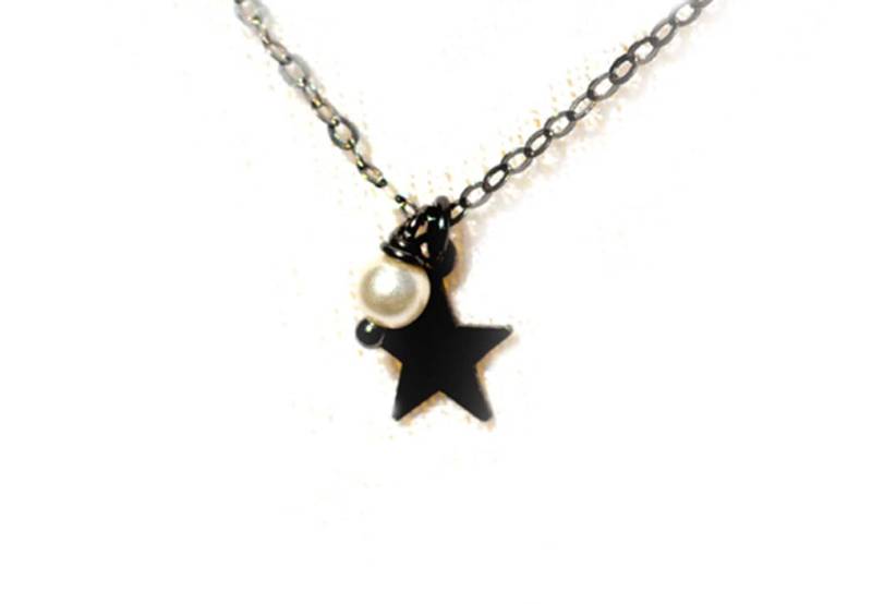 stern Halskette, Rhodiniert Silber Schwarz Original Geschenk Für Sie, Schwarzes Rhodium von DELAG