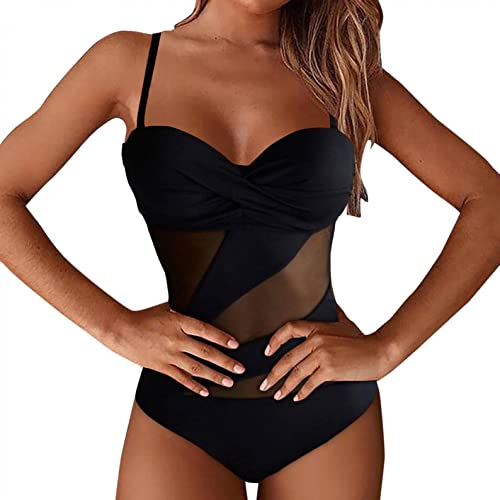 DELAIESI Badeanzug Damen Bauchweg Einteiliger,Badeanzug Damen Figurformend Einteilig Badeanzug Grosse Grössen Push up Bauch Weg Badeanzug Damen mit Push Up Badeanzug Damen In Großer Größe, Schwarz, L von DELAIESI