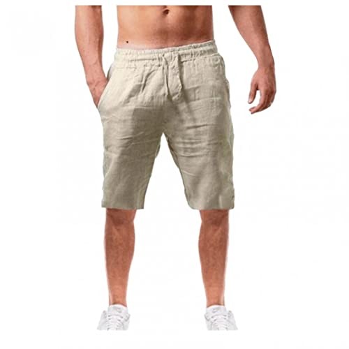 DELAIESI Kurze Leinenhose Herren Summer Yogahose Herren Leicht Freizeithose Herren Reißverschluss Jogginghose Herren Leinen Outdoorhose Herren Zip Off Kochhose Herren Stretch, L von DELAIESI