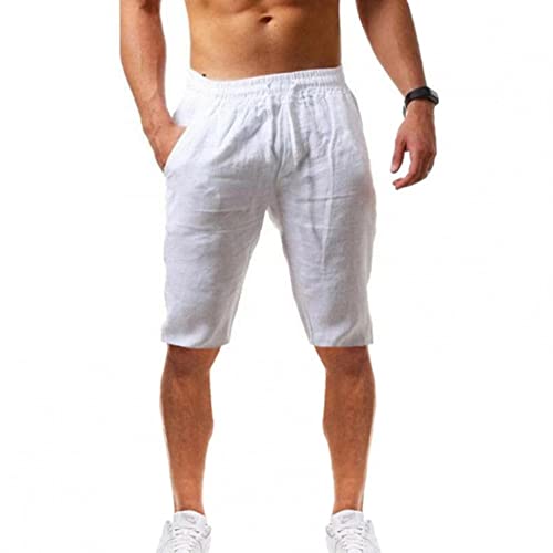 DELAIESI Leinenhose Herren Kurzgrösse Elegant Yogahose Herren 3/4 Sommerhose Herren Leicht Leinen Sommerhose Herren Leinen Leinenhose Herren Mittelalter Schlaghose Herren 80Er von DELAIESI