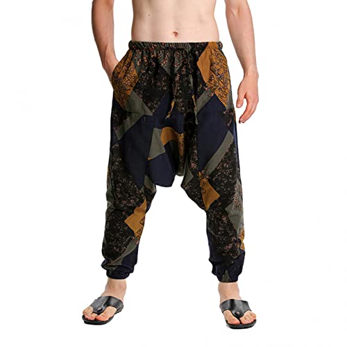 DELAIESI Leinenhose Herren Lang,mit Taschen Haremshose Herren Patchwork Freizeithose Herren Baumwolle Weit Laufhose Herren 2 in 1 Chino Hose Herren Regular Fit Sporthose Herren Eng von DELAIESI