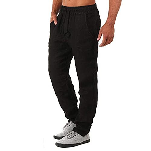 DELAIESI Leinenhose Herren Lang Beach Sommerhose Herren Leicht Chino Hose Herren Stretch Business Sommerhose Herren Gummizug Kochhose Herren Gummizug Stoffhose Herren Breit von DELAIESI