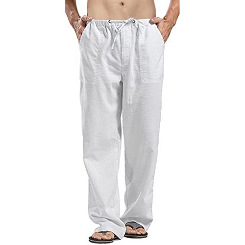 DELAIESI Leinenhose Herren Lang Beach Yogahose Herren 3/4 Freizeithose Herren Baumwolle Leinen Sommerhose Herren Leinen Leinenhose Herren Slim Fit Leinenhose Herren Sommer von DELAIESI