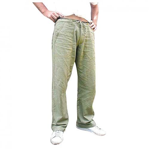 DELAIESI Leinenhose Herren Lang Beige Sporthose Herren Eng Freizeithose Herren Lang übergröße Sweatpants Herren Lang Haremshose Herren Patchwork Leinenhose Herren Rot von DELAIESI