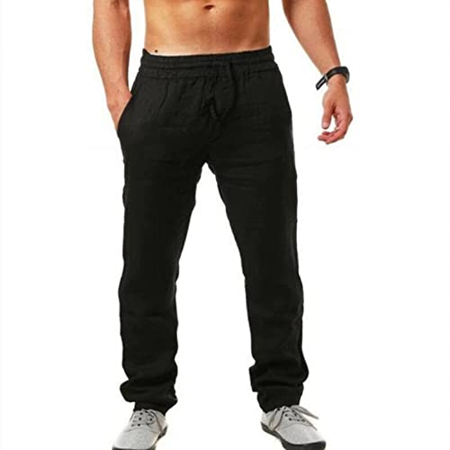 DELAIESI Leinenhose Herren Lang Grün Yogahose Herren 3/4 Freizeithose Herren Baumwolle Weit Sommerhose Herren Leinen Laufhose Herren Running Leinenhose Herren Rot, S von DELAIESI