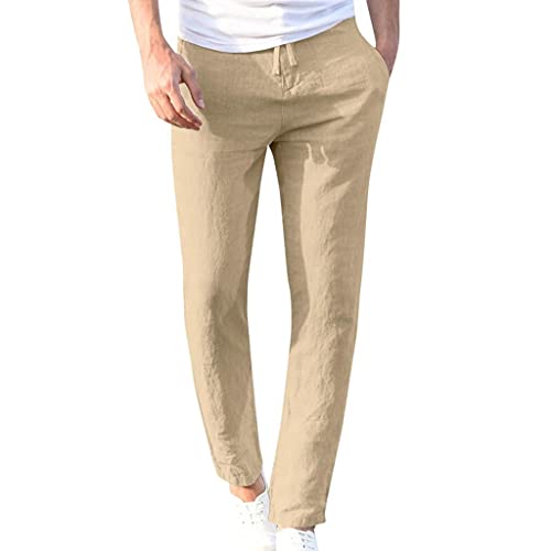 DELAIESI Leinenhose Herren Lang Sommer Yogahose Herren Baumwolle Sommerhose Herren Leicht Stretch Pumphose Herren Jeans Chino Hose Herren Regular Fit Leinenhose Herren Sommer, Khaki, M von DELAIESI