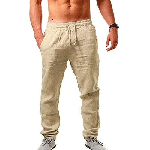 DELAIESI Leinenhose Herren Lang Weiß Freizeithose Cargo mit Reißverschluss Jogginghose Leinen Grau Weit Schlaghose 2022, XL von DELAIESI