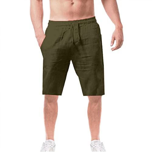 DELAIESI Leinenhose Herren Sommer Kurz Grün Yogahose Herren Leicht Chino Hose Herren Kariert Dunkelblau Pumphose Herren Kurz Freizeithose Herren Kurz Dünn Leinenhose Herren 3/4 von DELAIESI