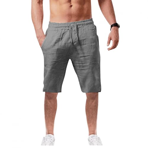 DELAIESI Leinenhose Herren Sommer Kurz Summer Yogahose Herren Kurz 4XL Freizeithose Herren Baumwolle Leinen Laufhose Herren 2 in 1 Freizeithose Herren Kurzgröbe Schlaghose Herren 60Er von DELAIESI