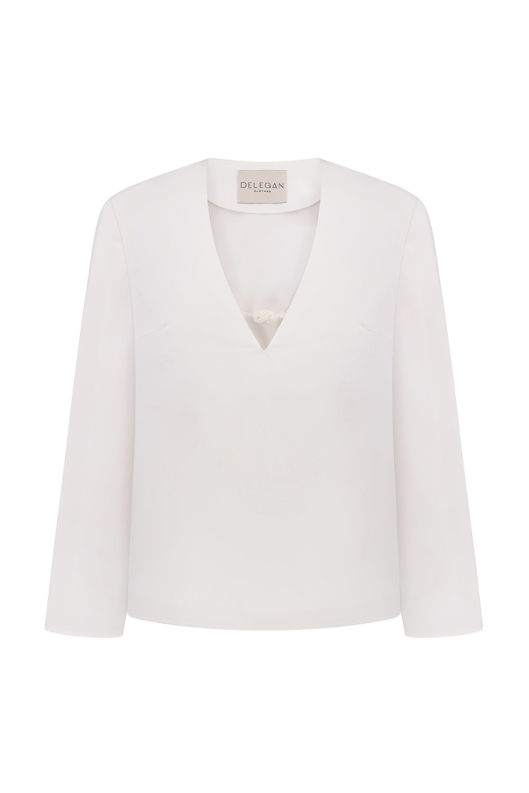 SHIRT WITH A KNITTED BUTTON - Beige - S - DELEGAN Clothes - Blouses von DELEGAN Clothes