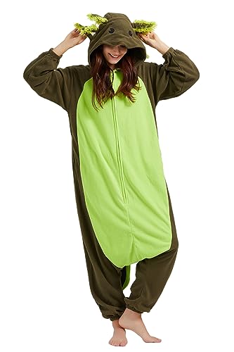 DELEY Axolotl Onesies Pyjamas Einteiliges Tier Cosplay Unisex Nachtwäsche Kostüm Wildes Grünes Axolotl von DELEY